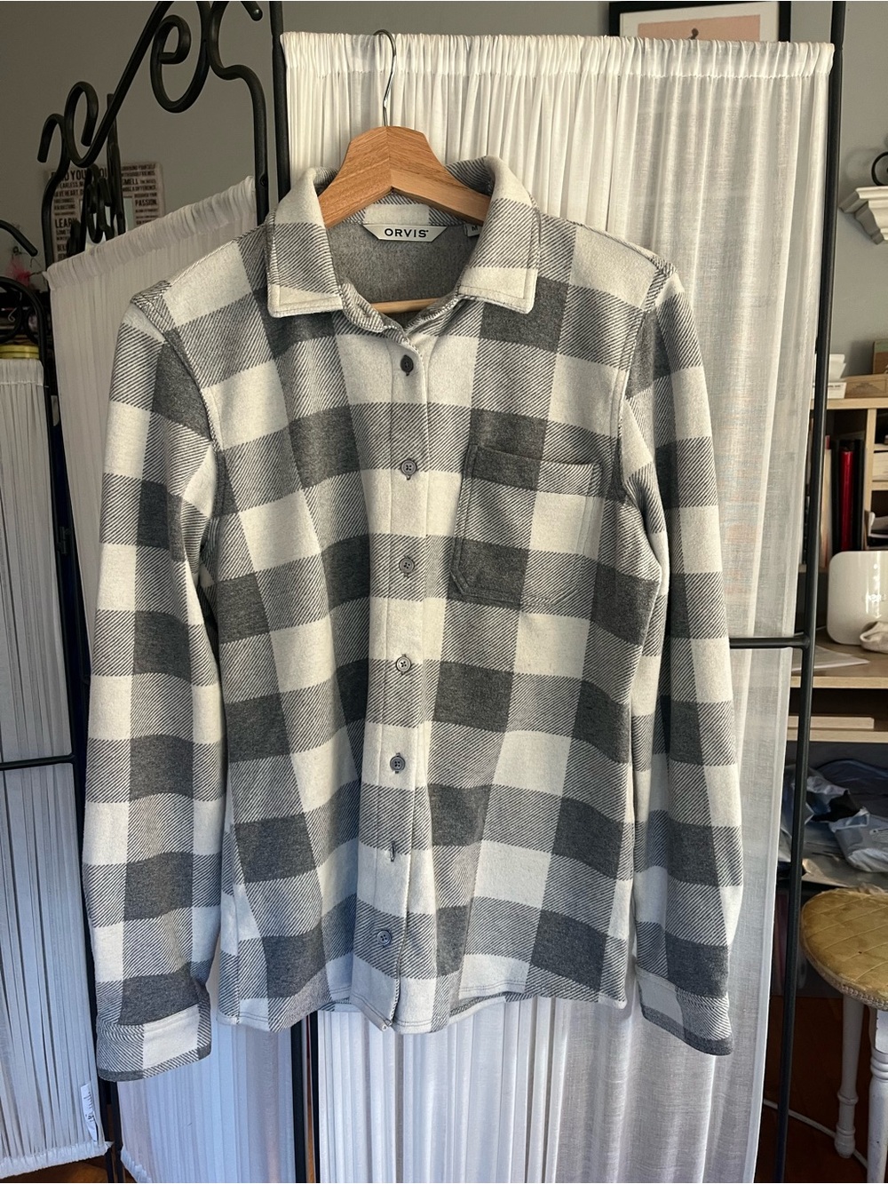 Orvis Women’s Gray/White Soft Flannel Buffalo Plaid Shirt/Jacket - Size M